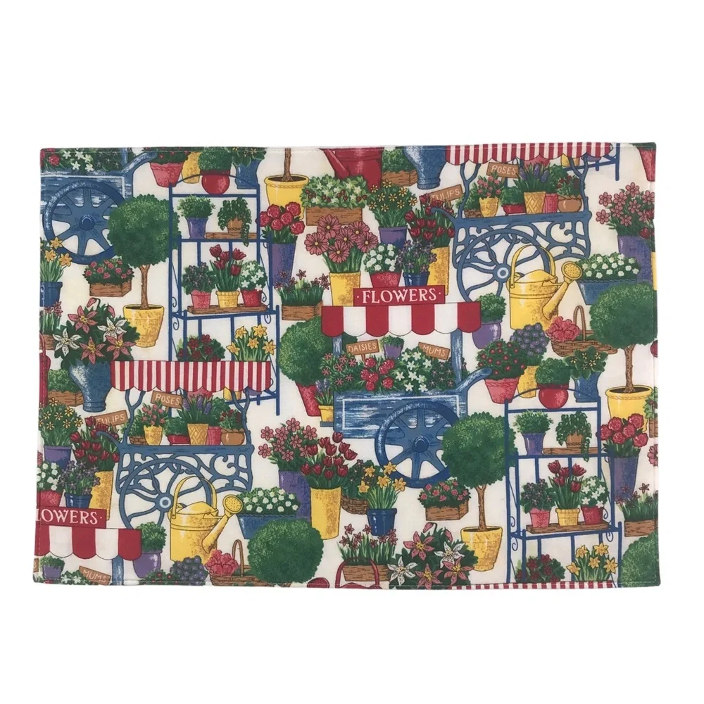 4 Vintage Colorful French Flowers Cart Cloth Placemats Farmhouse Provence FLAWS